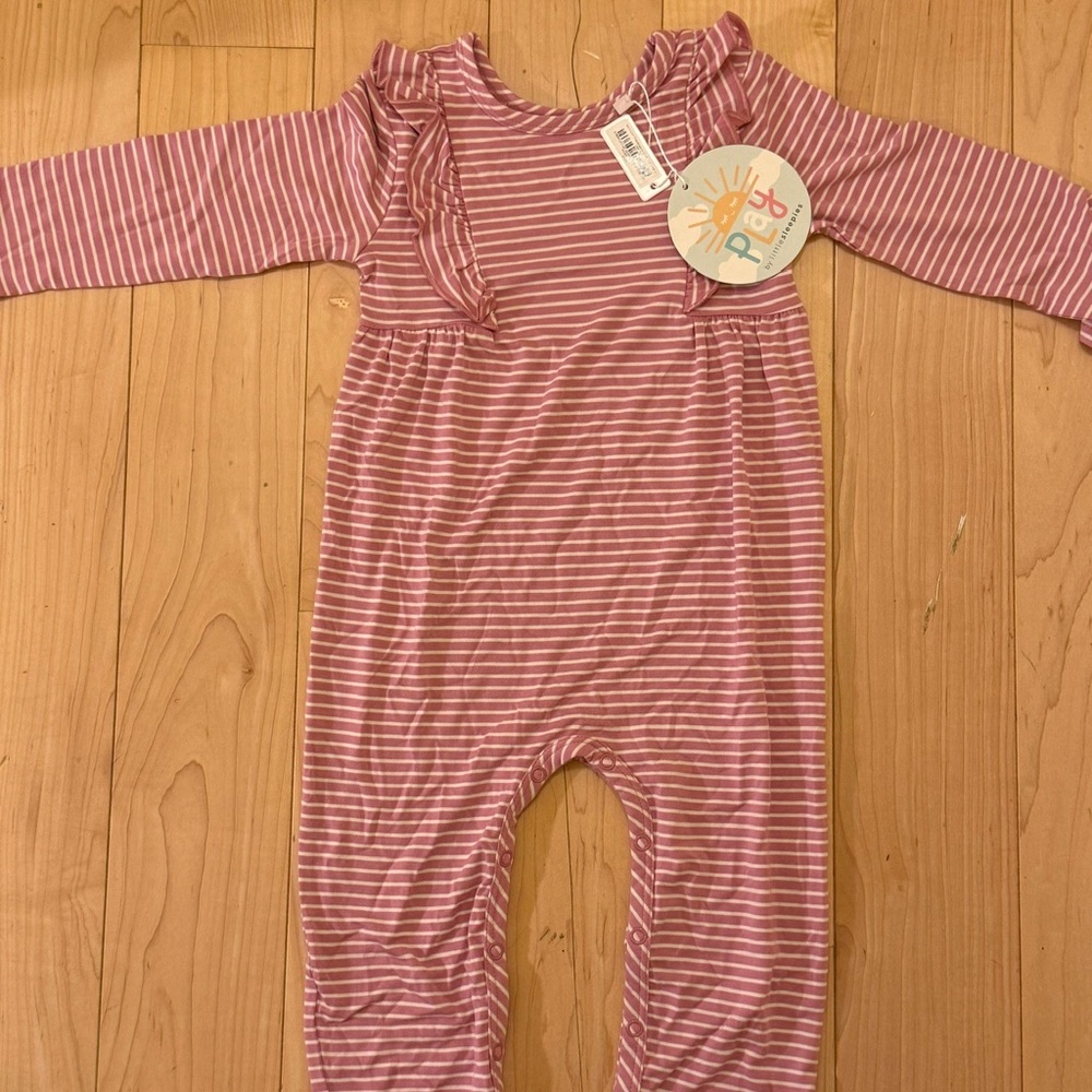 Little Sleepies Garden Rose Stripe Long Sleeve Ruffle Bib Romper